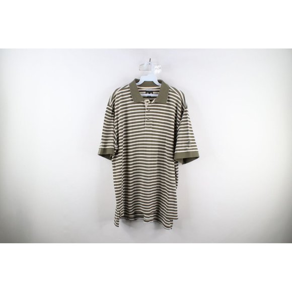 VTG 90S ADIDAS GREY BLUE WHITE STRIPED GOLF POLO NECK SHIRT MEDIUM